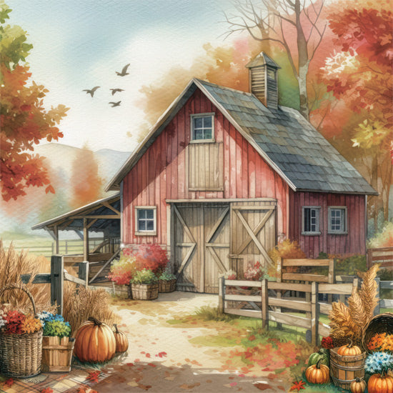 Nicole DeCamp ND552 - ND552 - Perfect Fall Day on the Farm - 12x12 Fall, Farm, Barn, Fence, Pumpkins, Baskets, Flowers, Landscape, Path from Penny Lane