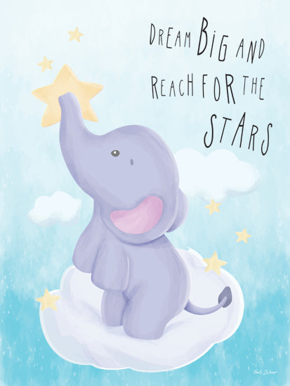 Nicole DeCamp ND557 - ND557 - Dream Big and Reach for the Stars - 12x16 Baby, Baby's Room, Nursery, New Baby, Elephant, Inspirational, Dream Big and Reach for the Stars, Typography, Signs, Textual Art, Stars, Clouds from Penny Lane