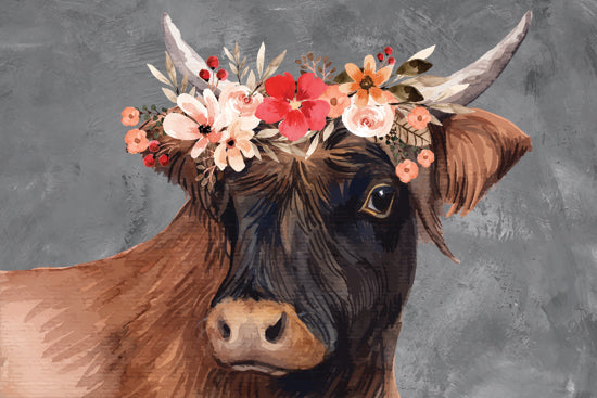 Nicole DeCamp ND563 - ND563 - Whimsical Floral Cow - 18x12 Whimsical, Cow, Highland Cow, Flowers, Floral Crown from Penny Lane