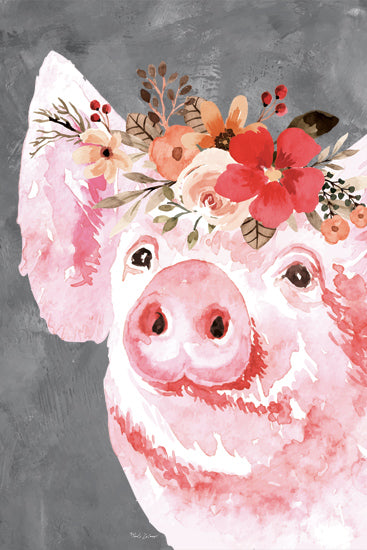 Nicole DeCamp ND566 - ND566 - Whimsical Floral Pig - 12x18 Whimsical, Pig, Pink Pig, Flowers, Floral Crown from Penny Lane