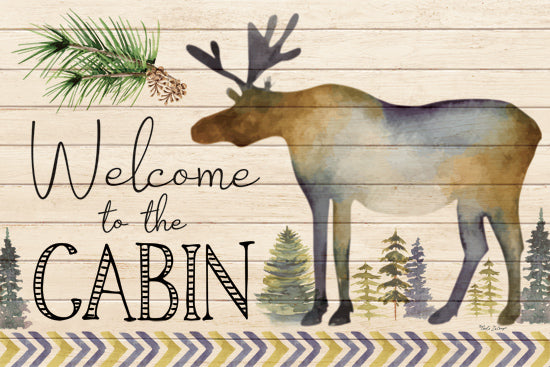 Nicole DeCamp ND567 - ND567 - Welcome to the Cabin - 18x12 Lodge, Welcome to the Cabin, Typography, Signs, Textual Art, Deer, Trees, Pine Sprig, Pattern, Wood Slats from Penny Lane