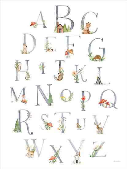 Rachel Nieman RN623 - RN623 - Woodland Alphabet - 12x16 Typography, Signs, Textual Art, Alphabet, Woodland Animals, Animals, Greenery, Flowers, Mushrooms from Penny Lane