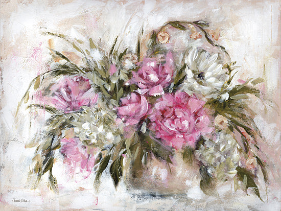 Amanda Hilburn AH269 - AH269 - A Soft Answer - 16x12 pink and white flowers, pastel tones, loose brush strokes, romantic floral arrangement, soft feminine palette, elegant still life, garden inspiration from Penny Lane