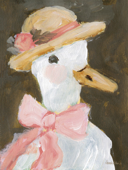 Amanda Hilburn AH279 - AH279 - Miss Fancy - 12x16 duck portrait, pink bow, straw hat, whimsical animal, feminine nursery art, playful bird painting from Penny Lane