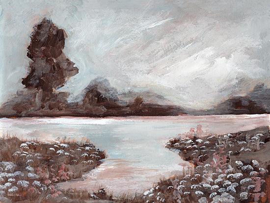 Amanda Hilburn AH307 - AH307 - Foggy Landscape - 16x12 landscape, botanical, lakes, trees, sky, lake, cloudy sky, vegetation, shoreline, painterly, moody, acrylic, neutral from Penny Lane