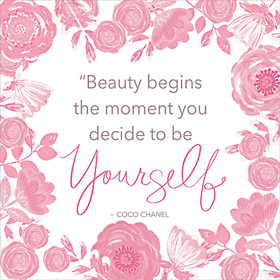 Annie LaPoint ALP2858 - ALP2858 - Be Yourself - 12x12 inspirational quote, beauty quote, pink floral border, typography art, feminine decor, motivational print, Coco Chanel quote from Penny Lane