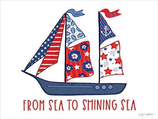 Annie LaPoint ALP2863 - ALP2863 - From Sea to Shining Sea - 16x12 sailboat with patriotic sails, USA red white blue, nautical Americana art, From Sea to Shining Sea, whimsical folk art from Penny Lane