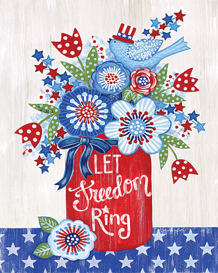 Annie LaPoint ALP2864 - ALP2864 - Let Freedom Ring Flowers - 12x16 patriotic bouquet, mason jar vase, Let Freedom Ring, red white blue flowers, Americana decor, folk art style from Penny Lane