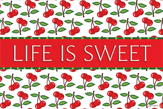 Annie LaPoint ALP2866 - ALP2866 - Life is Sweet Cherries - 18x12 life is sweet, cherry pattern, kitchen art, fruit decor, cheerful typography, farmhouse wall art, country kitchen design from Penny Lane