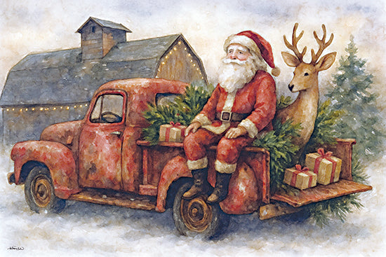 Anthony Smith ANT255 - ANT255 - Santa's Vintage Delivery - 18x12 Santa Claus, red truck, reindeer, Christmas gifts, holiday tree, snowy barn, rustic Christmas, festive countryside from Penny Lane