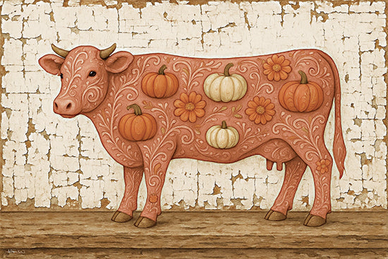 Anthony Smith ANT284 - ANT284 - Harvest Cow - 18x12 rabbit family, bunnies, farmhouse, blue barn, barn star, silo, spring, rustic clothing, carrots, cabbage, eggs, nest, farmyard, countryside, soft watercolor, vintage folk illustration, pastoral scene from Penny Lane