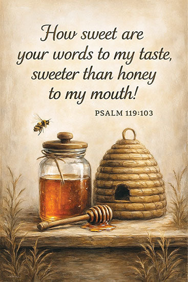 Anthony Smith ANT349 - ANT349 - How Sweet Are Your Words - 12x18 honey jar beehive scripture bible verse inspirational rustic bee illustration from Penny Lane