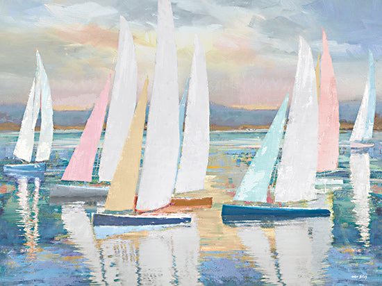 Amber Sterling AS333 - AS333 - Sunset Sail - 16x12 colorful sailboats, pastel sails, water reflections, regatta scene, vibrant ocean colors, impressionist painting from Penny Lane