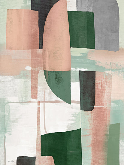 Amber Sterling AS487 - AS487 - Fabled Memory I - 12x16 geometric abstraction, pink and green, modern shapes, soft tones, pastel color palette, contemporary wall art, mid-century influence from Penny Lane