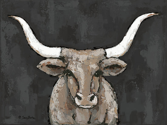 Sara Baker BAKE355 - BAKE355 - Longhorn Clyde - 16x12 Cottage house, rolling fields, wildflowers, peaceful countryside, vintage home, scenic rural life, painterly landscape from Penny Lane