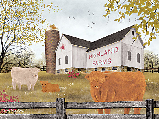 Billy Jacobs BJ1397 - BJ1397 - Highland Farms - 16x12 Farm, Barn, Highland Farms, Typography, Signs, Textual Art, Cows, Highland Cows, Landscape, Fence, Trees, Folk Art from Penny Lane