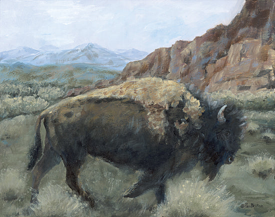 Pam Britton BR621 - BR621 - Resident of the Badlands I    - 16x12 bison painting, wildlife art, western decor, mountain landscape with buffalo, rustic prairie scene, farmhouse animal art from Penny Lane