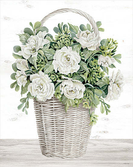 Cindy Jacobs CIN4314 - CIN4314 - Basket of Roses - 12x16 white roses, floral arrangement, green leaves, light wicker basket, watercolor style, neutral background, rustic charm, soft tone from Penny Lane