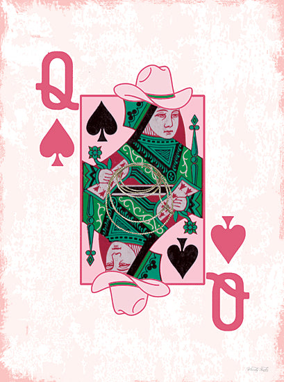 Cindy Jacobs CIN4479 - CIN4479 - Western Queen of Spades - 12x16 watercolor queen of spades cowgirl; western playing card art; pink and green palette; cowgirl hat and lasso; rodeo inspired queen card; whimsical western graphic; feminine card illustration; novelty casino art; bold pop western decor; playful queen portrait; modern ranch aesthetic; statement wall art from Penny Lane