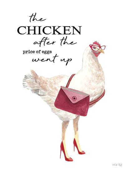 Cindy Jacobs CIN4571 - CIN4571 - Price of Eggs - 12x16 funny chicken art, fashionable hen, chicken in red high heels, pink purse, pink glasses, humorous farm animal print, whimsical bird illustration, price of eggs joke, farmhouse humor, chic chicken, girly barnyard decor, sassy hen artwork, light gray background, hand painted animal art, pun wall art, boutique farmhouse style, feminine humor print, trendy chicken poster, quirky kitchen decor, country comedy artwork, word art animal print from Penny Lane