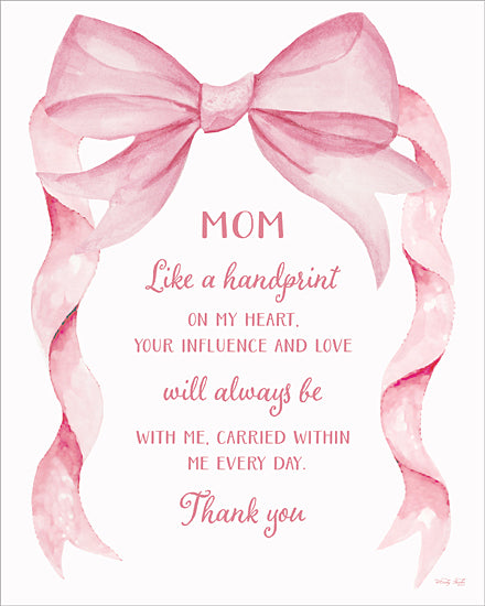Cindy Jacobs CIN4611 - CIN4611 - Handprint on My Heart - 12x16 pink ribbon, bow, heartfelt message, mother quote, love and gratitude, feminine watercolor, Mother's Day art from Penny Lane
