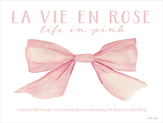 Cindy Jacobs CIN4614 - CIN4614 - Life in Pink - 16x12 La Vie en Rose, pink bow, watercolor ribbon, French phrase, romantic art, inspirational quote, feminine decor, Parisian style, rose-colored glasses, positive outlook, pastel illustration, motivational wall art from Penny Lane