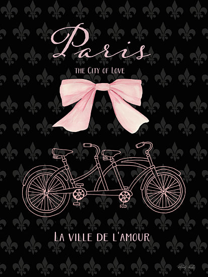Cindy Jacobs CIN4623 - CIN4623 - Parisian Pedals - 12x16 Paris City of Love, black background, pink tandem bicycle, romantic art, Parisian style, watercolor bow, elegant decor, night theme, French romance, travel artwork, feminine minimalist art from Penny Lane