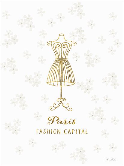 Cindy Jacobs CIN4629 - CIN4629 - Paris Fashion Capital - 12x16 Paris Fashion Capital, gold dress form illustration, minimalist fashion art, elegant Parisian design, haute couture inspiration, watercolor flowers background, stylish feminine décor from Penny Lane