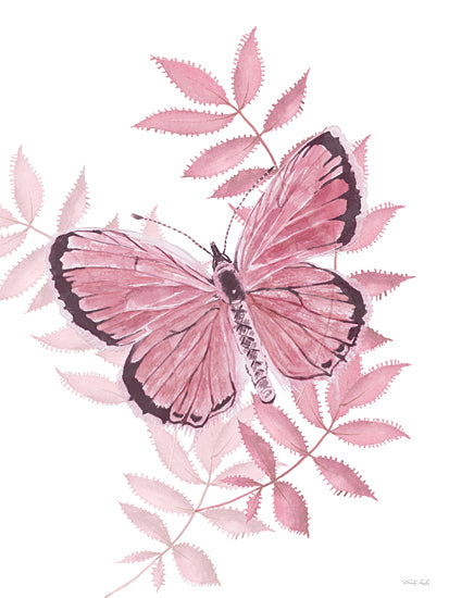 Cindy Jacobs CIN4633 - CIN4633 - The Blushing Flutter II - 12x16 pink butterfly painting, watercolor art, delicate insect, pink leaves background, feminine decor, nature-inspired, artistic watercolor, floral elements, springtime, gentle tones from Penny Lane