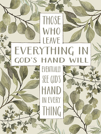 Cindy Jacobs CIN4655 - CIN4655 - God's Hand Cross - 12x16 faith quote art, green leaves watercolor, inspirational scripture, cross design, religious message, God's hand typography, nature background, spiritual wall art, faith-based decor, comforting words from Penny Lane