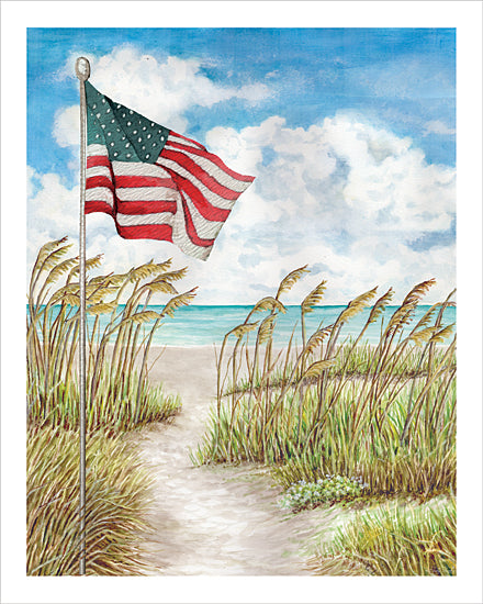 Cindy Jacobs CIN4661 - CIN4661 - Stars, Stripes and Sea Oats - 12x16 coastal path, American flag, sand dunes, ocean view, patriotic beach scene, seagrass, blue sky from Penny Lane