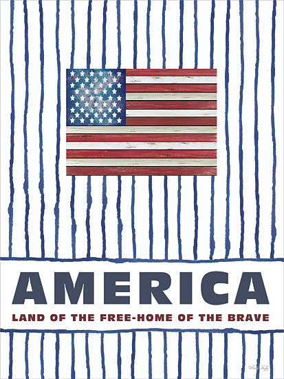 Cindy Jacobs CIN4673 - CIN4673 - America - 12x16 American flag, red white and blue stripes, typography America, Land of the Free, Home of the Brave, rustic patriotic wall art from Penny Lane