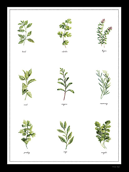 Cindy Jacobs CIN4717 - CIN4717 - Garden Herbs - 12x16 herbs watercolor chart, basil cilantro thyme mint oregano rosemary parsley sage arugula, botanical illustration, greenery art, cooking herbs, educational print, modern farmhouse kitchen, minimalist design, herb identification poster, culinary plants from Penny Lane