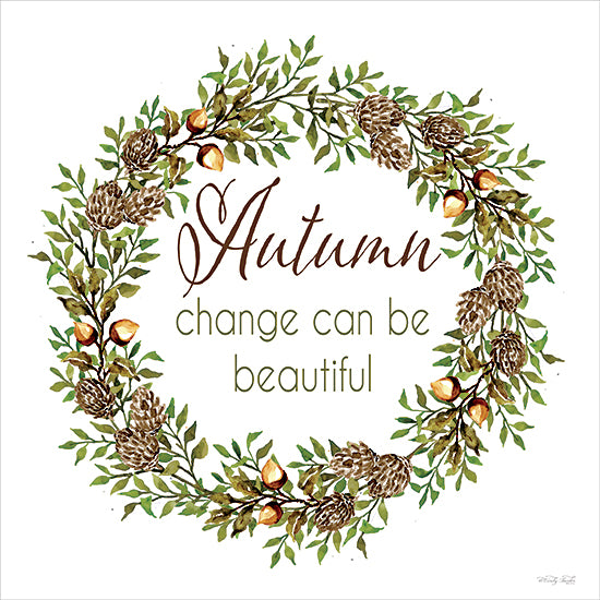 Cindy Jacobs CIN4746 - CIN4746 - Autumn Change Wreath - 12x12 Autumn wreath art, pinecones, acorns, watercolor leaves, seasonal wall decor, motivational quote, rustic fall design from Penny Lane