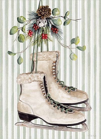 Cindy Jacobs CIN4752 - CIN4752 - Christmas Charm Ice Skates - 12x16 Winter ice skates, greenery with berries, holiday decor, rustic Christmas art, watercolor illustration, cozy seasonal theme from Penny Lane