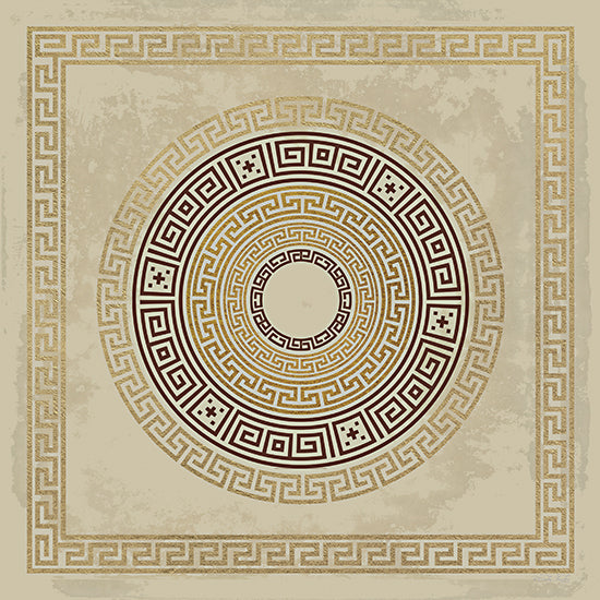 Cindy Jacobs CIN4768 - CIN4768 - Greek Key Medallion I - 12x12 Greek key pattern, geometric abstract design, circular medallion motif, neutral beige background, decorative rug style, classic meander border, symmetry, vintage texture, ornamental pattern, home decor, timeless traditional, abstract pattern art from Penny Lane
