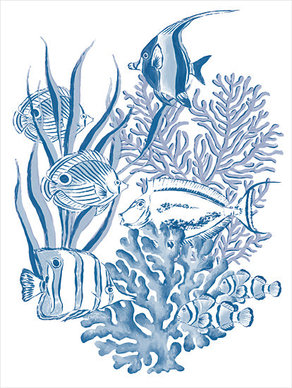 Cat Thurman Designs CTD180 - CTD180 - Pretty Fish - 12x16 ocean fish illustration, blue coral reef, tropical fish art, clownfish, marine life, coastal wall decor, underwater sea life from Penny Lane