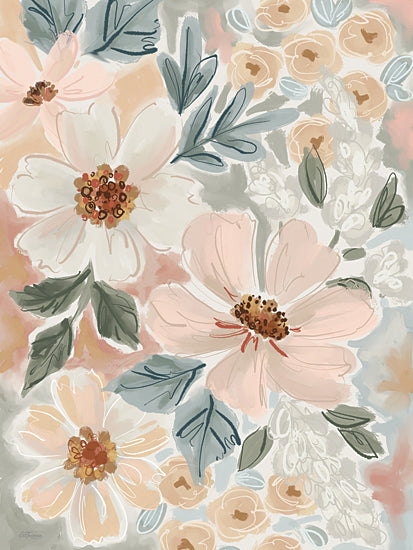 Cat Thurman Designs CTD396 - CTD396 - Scribbly Floral - 12x16 Painterly floral abstract pattern, large blush pink flowers, mint and sage leaves, soft pastel background, modern feminine decor, brush strokes, whimsical botanical, spring garden, contemporary illustration from Penny Lane