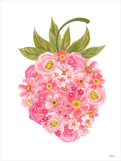 Cat Thurman Designs CTD435 - CTD435 - Floral Strawberry - 12x16 strawberry shaped floral arrangement, pink flowers, leaves, feminine and romantic art, modern botanical illustration, garden-inspired decor from Penny Lane