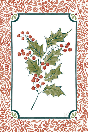 Cat Thurman Designs CTD455 - CTD455 - Very Merry Holly Berries - 12x18 holly leaves and red berries, decorative border, Christmas botanical art, watercolor illustration, festive plant, holiday greenery, traditional holiday design from Penny Lane