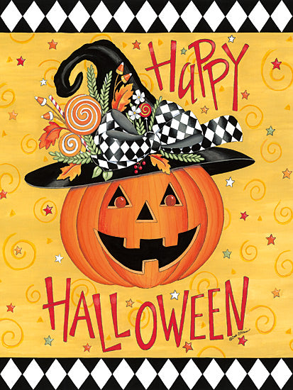 Deb Strain DS2360 - DS2360 - Halloween Fancy Pumpkin - 12x16 Happy Halloween, jack-o'-lantern, witch hat, lollipops, black and orange theme, festive holiday decor, candy corn, spooky celebration, autumn festivity from Penny Lane