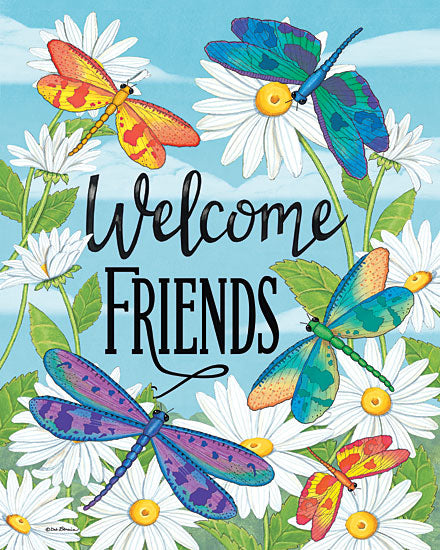 Deb Strain DS2458 - DS2458 - Welcome Friends Dragonflies - 12x16 farm animal, rooster illustration, vintage farmhouse, rustic country decor, hand drawn bird, detailed feathers, rural life, barnyard animal, traditional illustration, countryside charm from Penny Lane