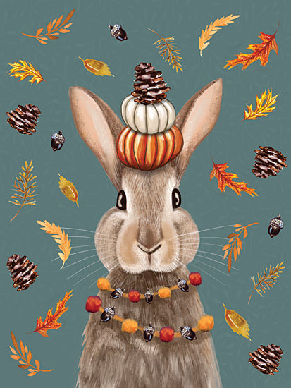 Elizabeth Tyndall ET452 - ET452 - Fall Rabbit - 12x16 Fall, autumn, rabbit, pumpkins, pinecones, falling leaves, cozy, woodland, acorns, festive from Penny Lane
