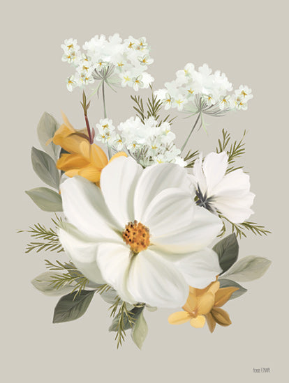 House Fenway FEN1199 - FEN1199 - Ferns and Forsythia I - 12x16 floral bouquet, digital painting, white flowers, yellow flowers, green background, botanical illustration, modern farmhouse decor from Penny Lane
