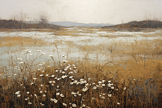 Heidi Kuntz HK199 - HK199 - Meadow I   - 18x12 autumn marshland, golden fields, white wildflowers, painterly brush strokes, rustic countryside, earthy tones, seasonal meadow from Penny Lane