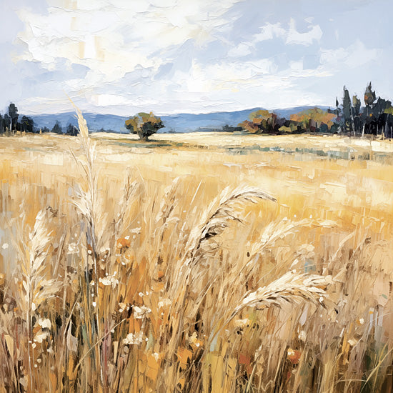 Heidi Kuntz HK212 - HK212 - Bright Morning   - 12x12 golden wheat field, tall grasses, countryside landscape, painterly style, bright summer day, rustic farm feeling from Penny Lane