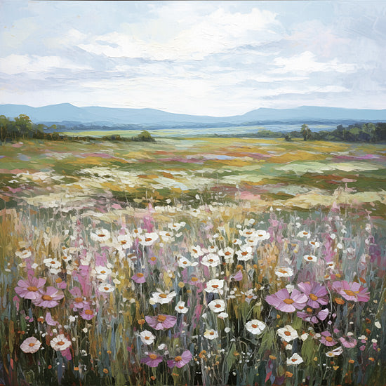 Heidi Kuntz HK226 - HK226 - Pastel Wildflowers   - 12x12 wildflower meadow, bright sky, rolling hills, daisy flowers, vibrant fields, colorful blooms, summer countryside, painterly brush strokes from Penny Lane