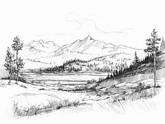HK242 - Mountain Pencil Sketch   - 16x12