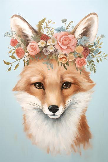 Heidi Kuntz HK263 - HK263 - Floral Fox  - 12x18 fox with flower crown, woodland animal, whimsical portrait, fantasy animal art, rustic charm, boho painting from Penny Lane