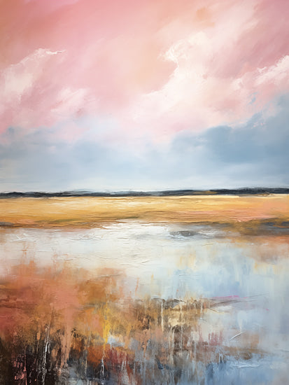 Heidi Kuntz HK270 - HK270 - Pink Sky Above   - 12x16 colorful landscape, pink sky, reflective water, vibrant scenery, painterly abstraction, modern art from Penny Lane
